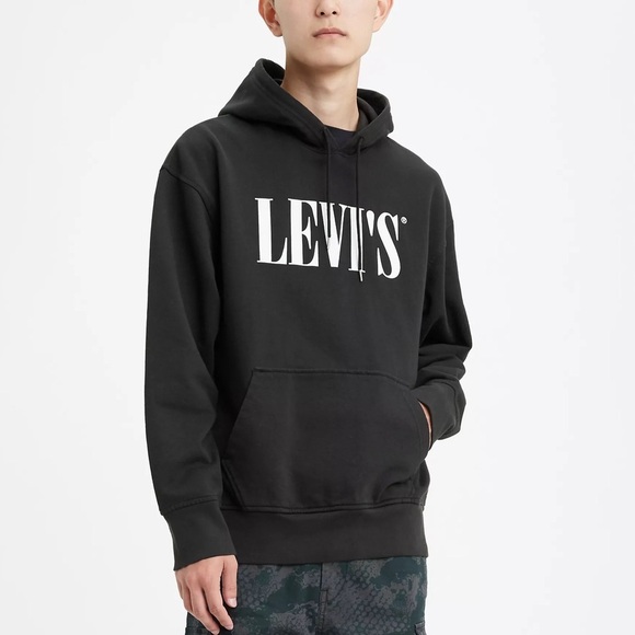 Levi's Relaxed Classic Graphic Black Pullover Hoodie Sweatshirt Size Large - Picture 12 of 13